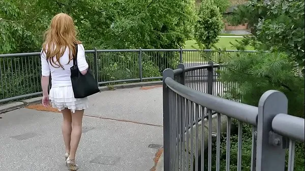 Tonton Crossdresser walking on bridge drive Video